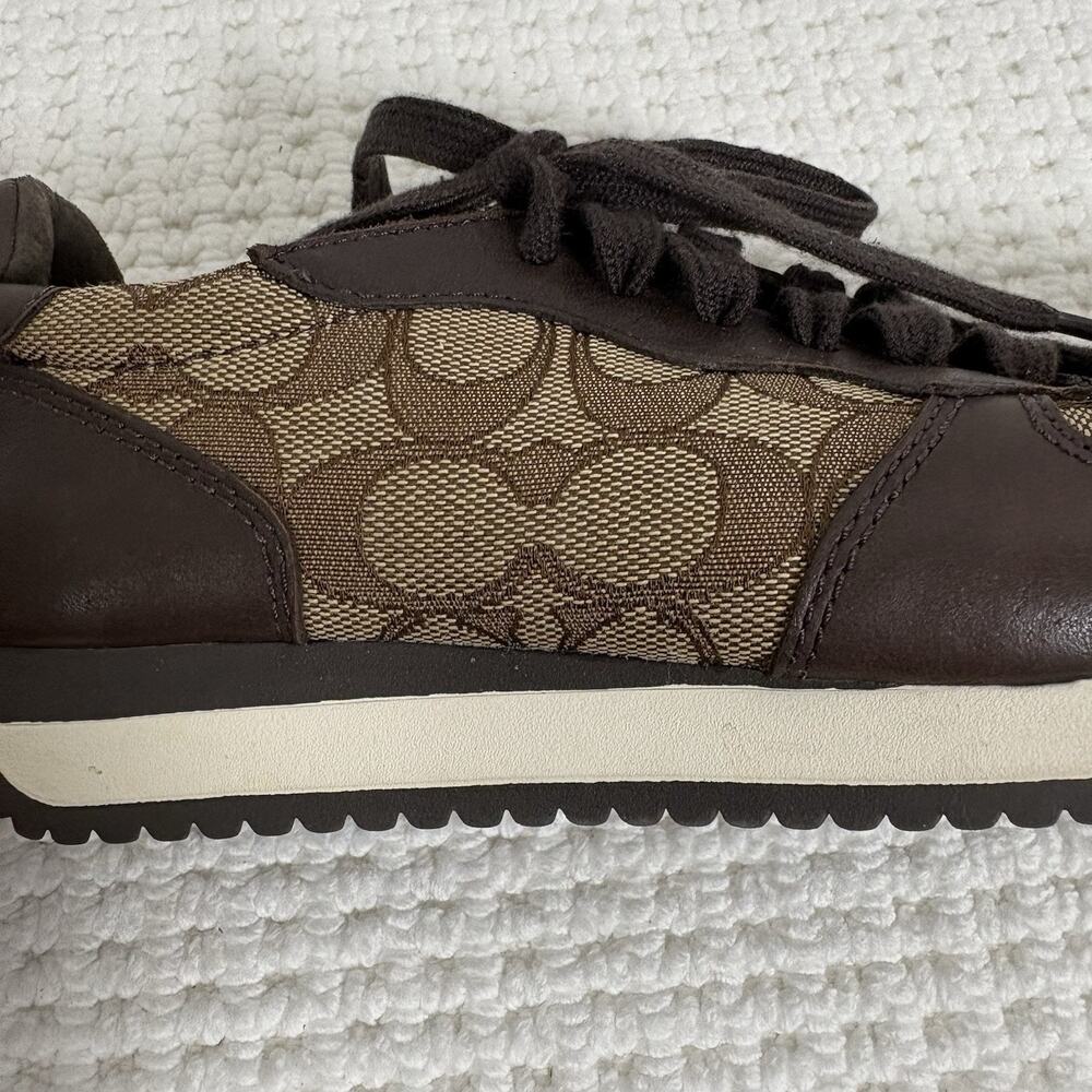 COACH Farah Women's Retro Sneakers Brown & Khaki 6B Signature C Leather Jacquard - Picture 11 of 16